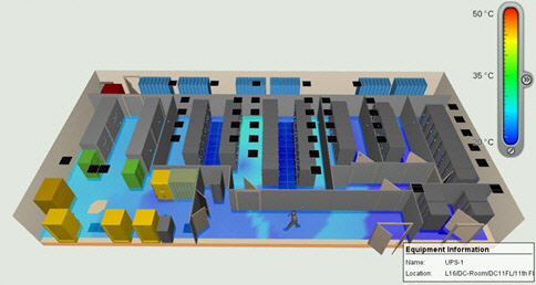 데이터센터에 쿨링 옵티마이즈를 적용한 후의 3D 관리화면. 슈나이더일렉트릭코리아 제공.